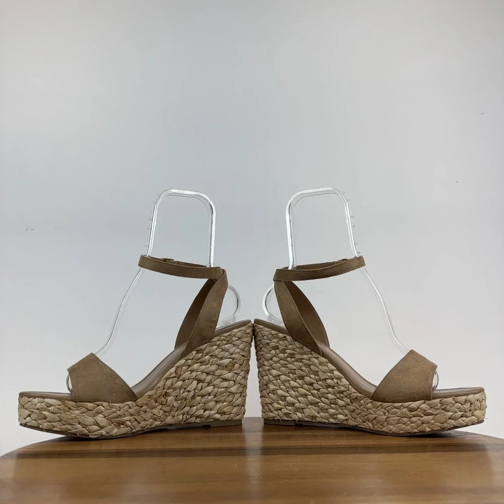 New Womens BP Ginny Brown Faux Suede Braided Espadrille Wedges Sandals Size 11 M